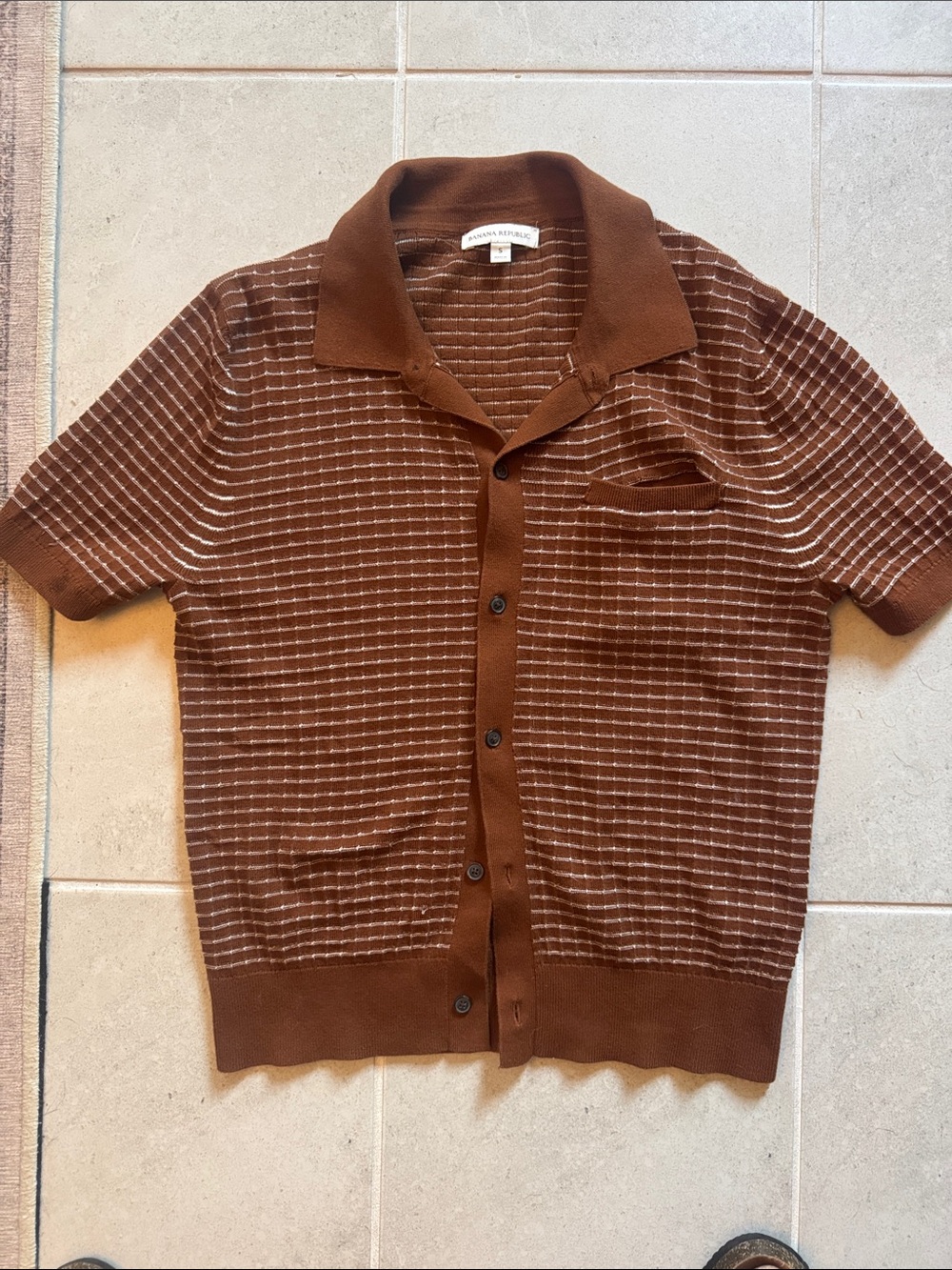 Banana Republic Brown Striped Short-Sleeve Cardigan